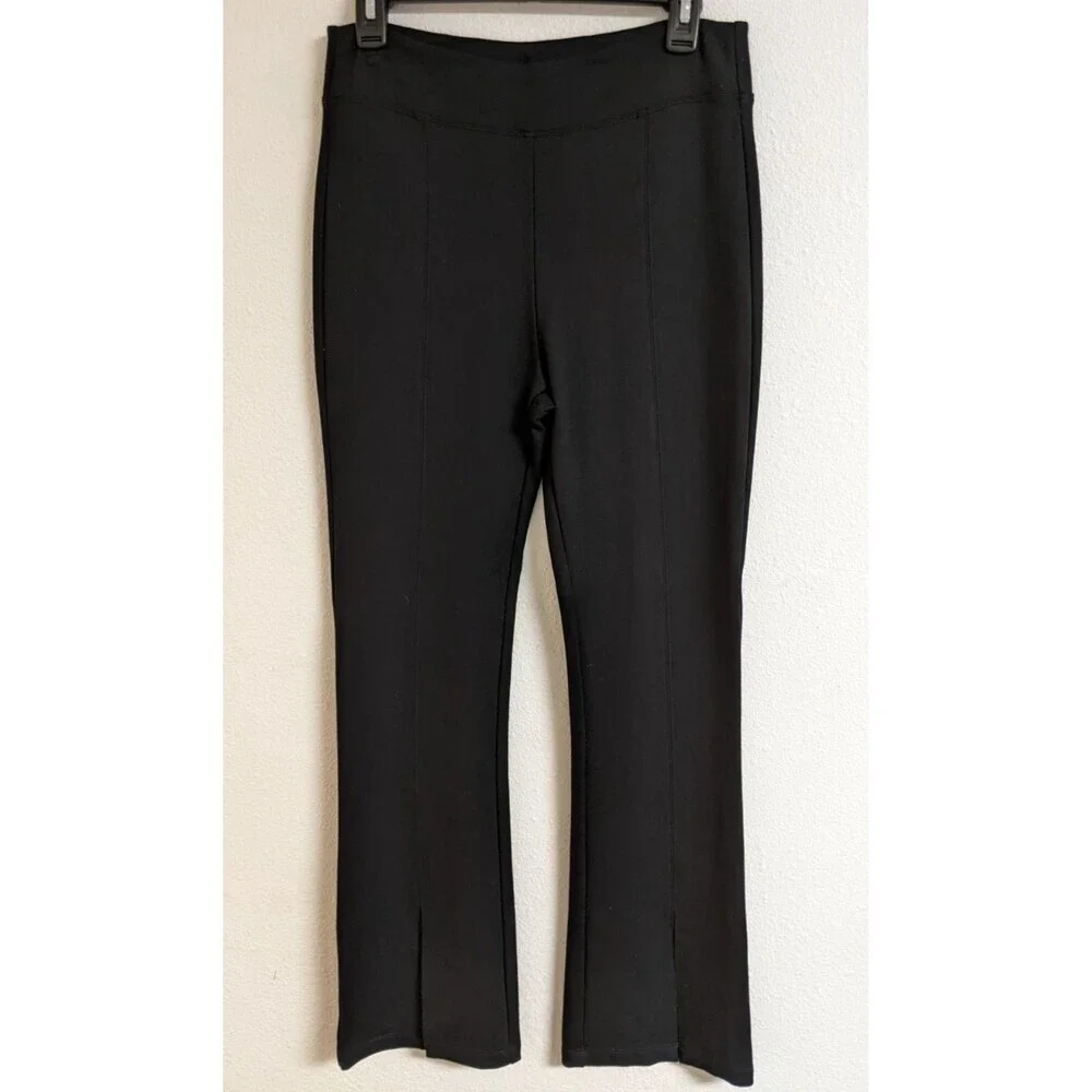 Cabi #6278 Fleggings Black Flared Leg Split Hem Ponte Knit Pull-On Pant SZ M